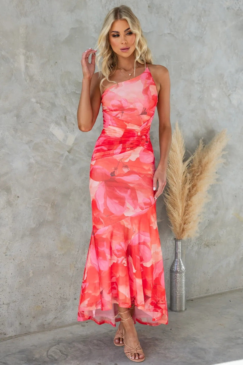 Ladies Elegant Floral A-Line Midi Dress