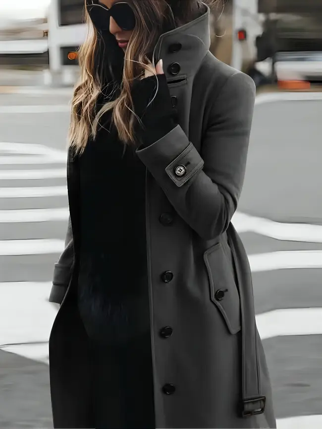 Stylish Women's Coat with High Neckline - Vossary