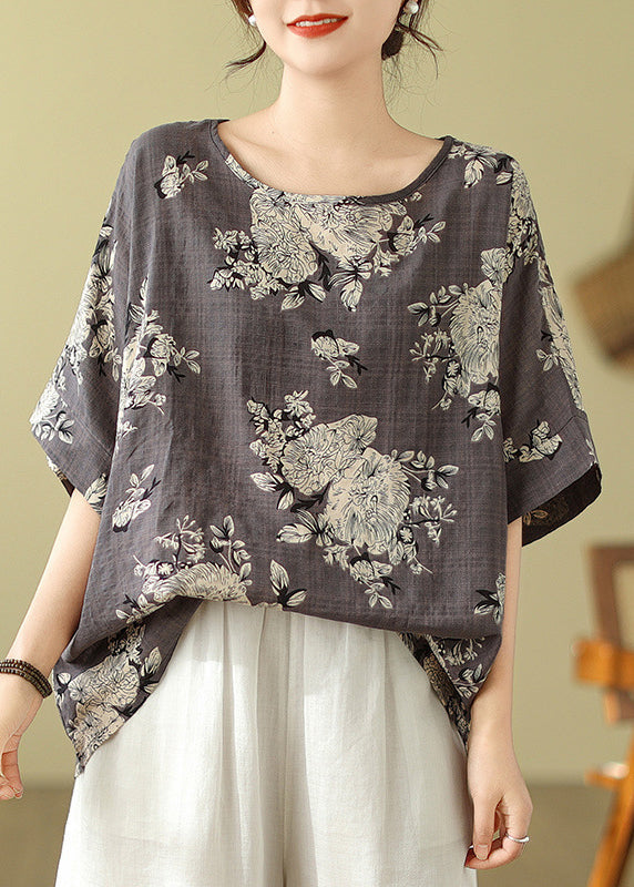 T-shirt gris large à col rond et manches courtes - EasyApparels