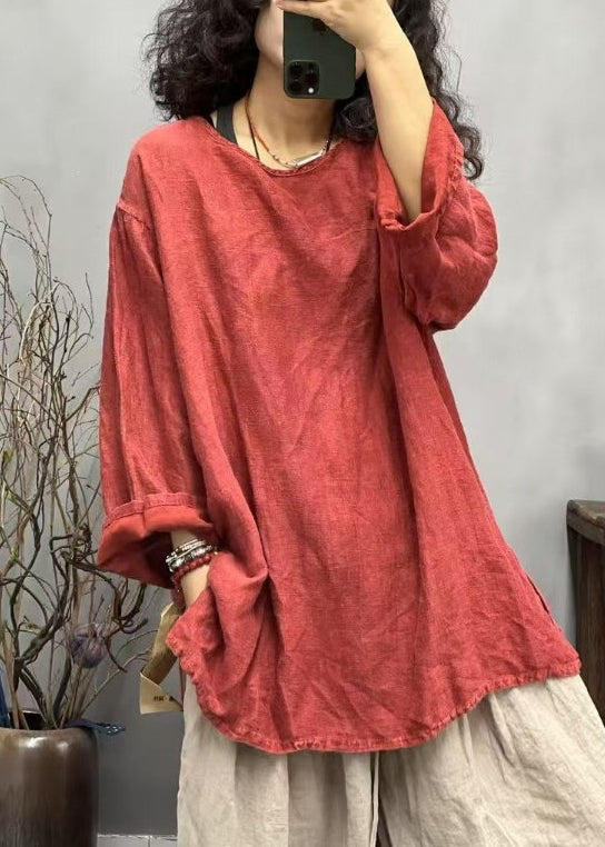 T-shirt rouge large à col rond avec imprimé côté - EasyApparels