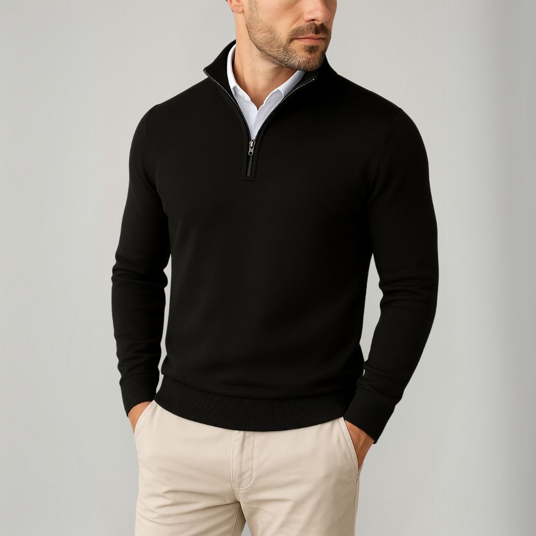 Luminovi | Quarter-Zip Stand Collar Sweater-Sweater