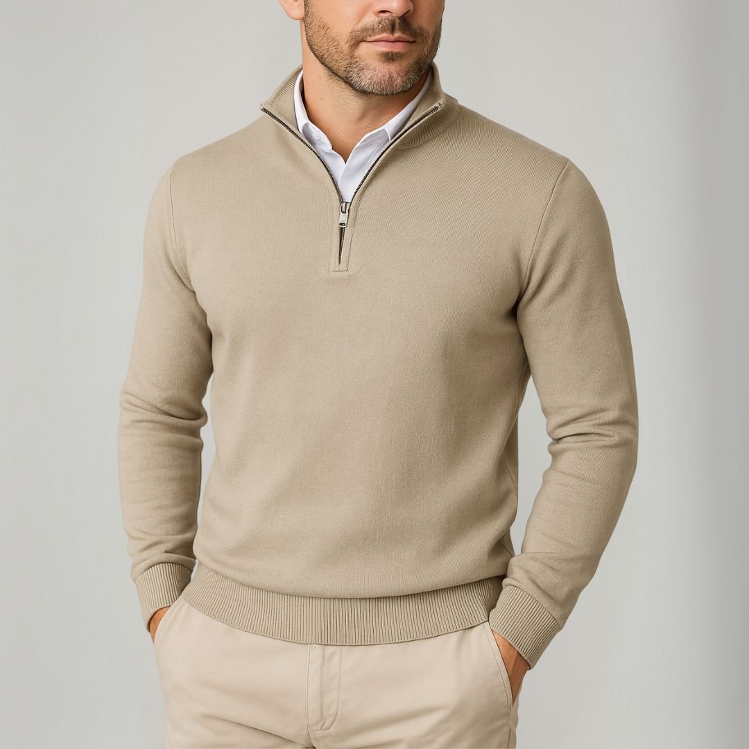 Luminovi | Quarter-Zip Stand Collar Sweater-Sweater