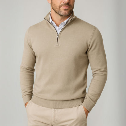 Luminovi | Quarter-Zip Stand Collar Sweater-Sweater