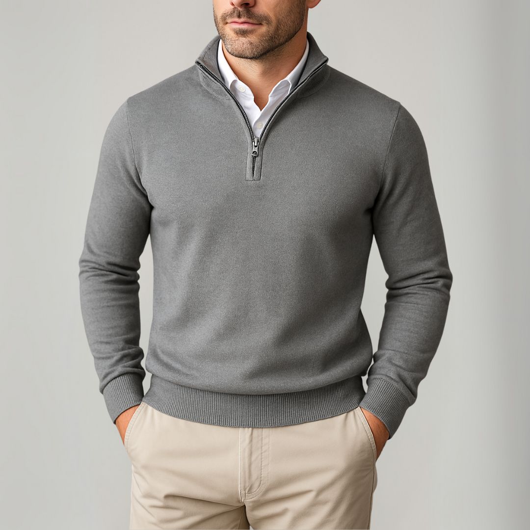 Luminovi | Quarter-Zip Stand Collar Sweater-Sweater