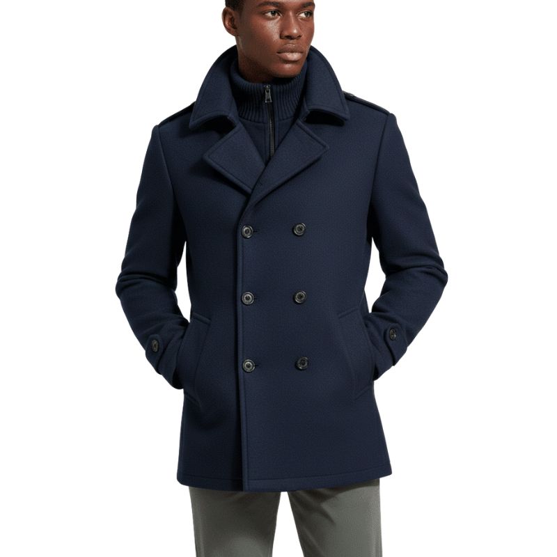 Classic Dark Blue Wool Coat