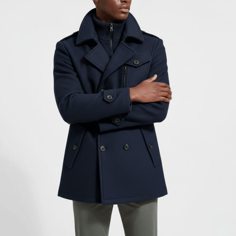 Classic Dark Blue Wool Coat