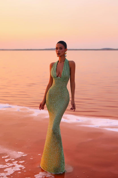 Sexy Halter Neck Evening Gown with Backless Design - EasyApparels
