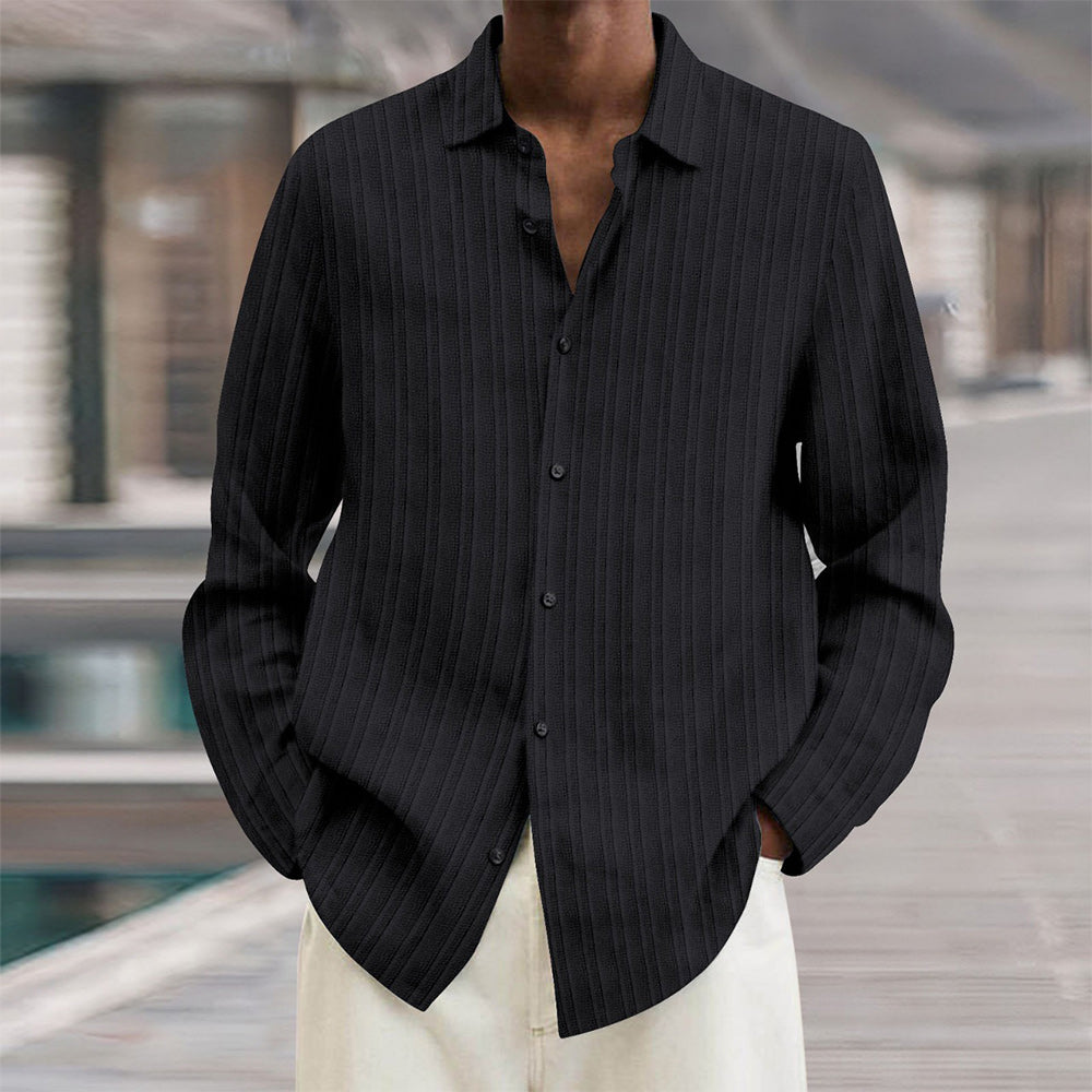 Classic Navy Blue Striped Men's Shirt - Vossary