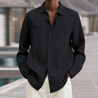 Classic Navy Blue Striped Men's Shirt - Vossary