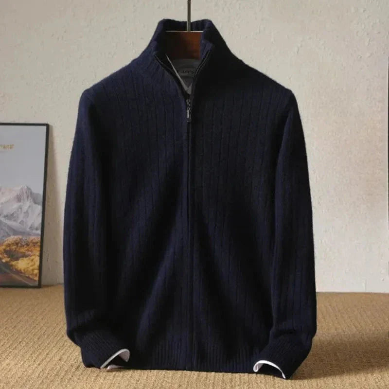 Warm Textured Zipper Wool Sweater