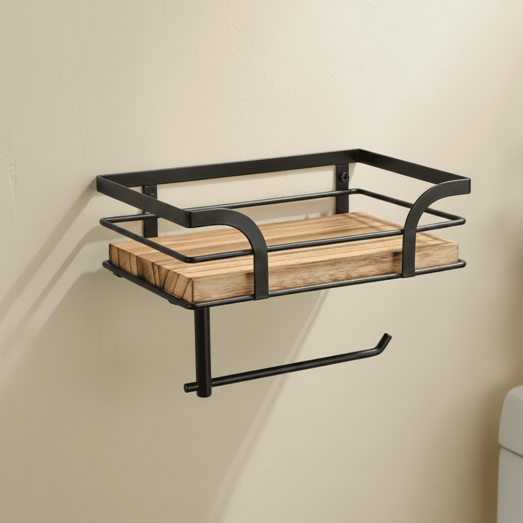 Rustic Metal and Wooden Wall Shelf - EasyApparels