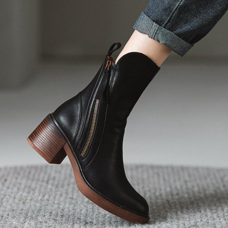 Fake Leather Low Heel Ankle Boots