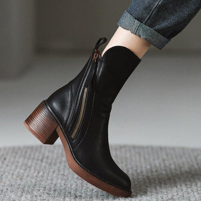 Fake Leather Low Heel Ankle Boots