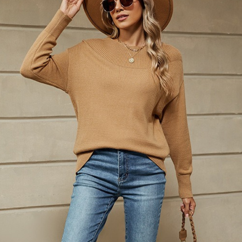 Relaxed Fit Women's Knit Sweatshirt Long Sleeve Top