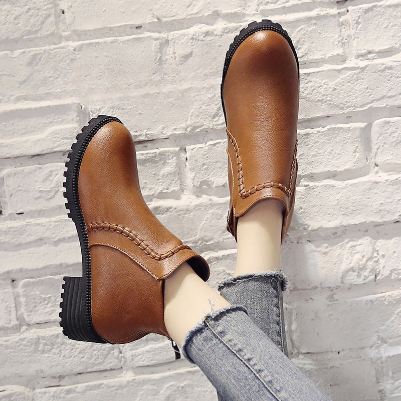 Ladies Synthetic Ankle Boots with Low Heel - EasyApparels