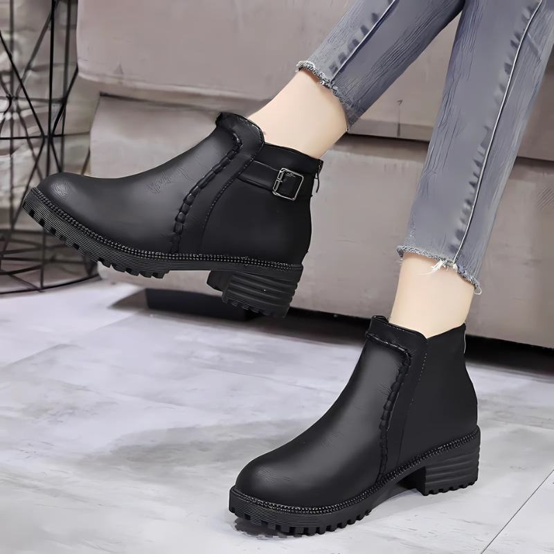 Ladies Synthetic Ankle Boots with Low Heel