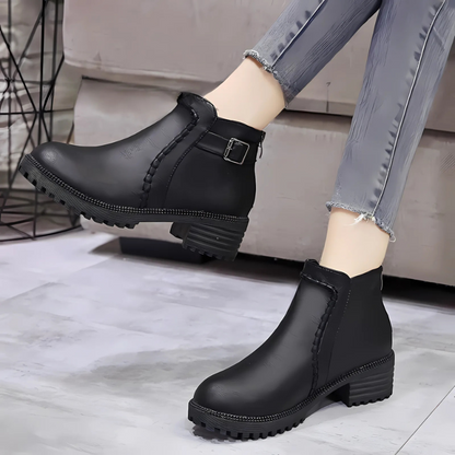 Ladies Synthetic Ankle Boots with Low Heel