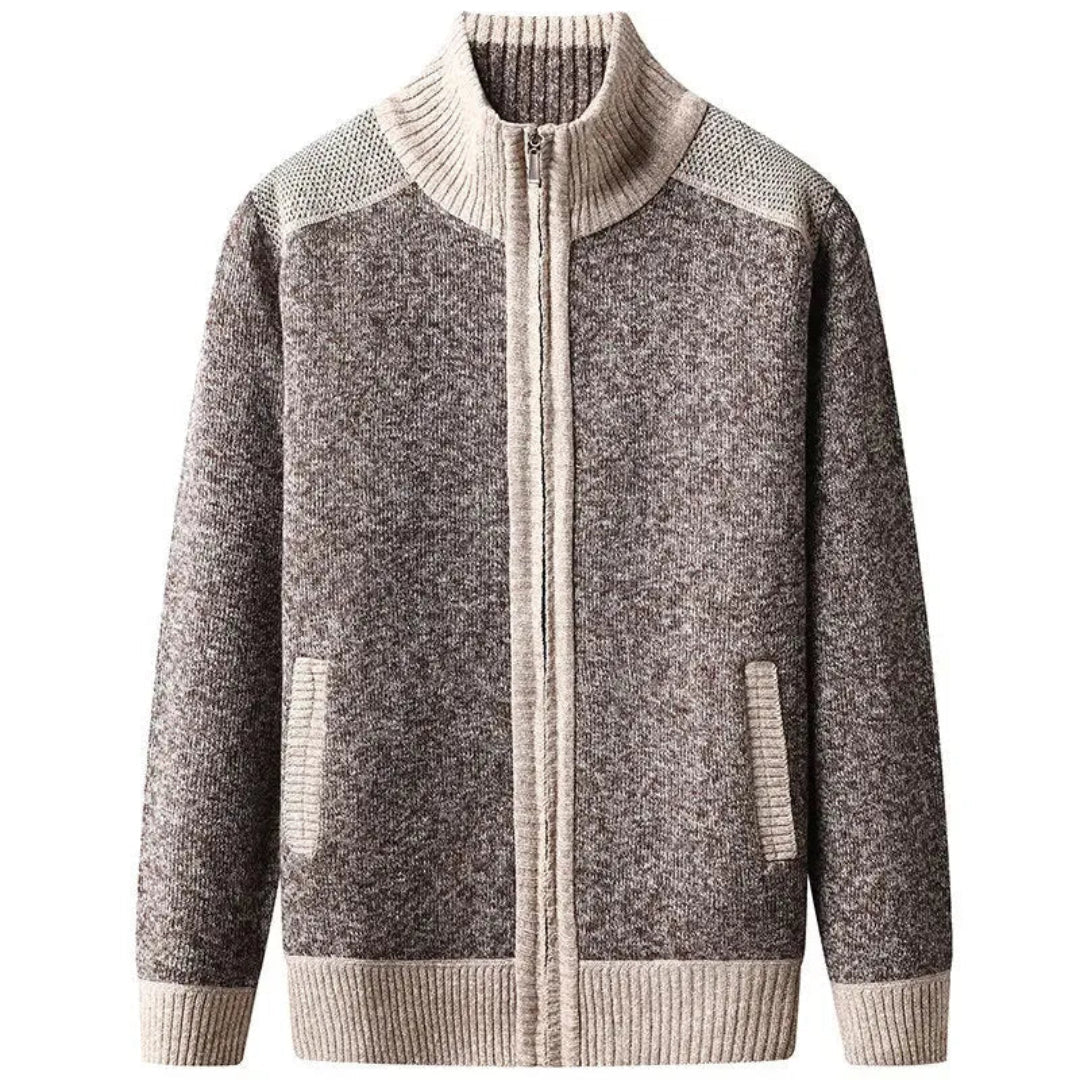 Classic Contrast Zip Up Knit Sweater
