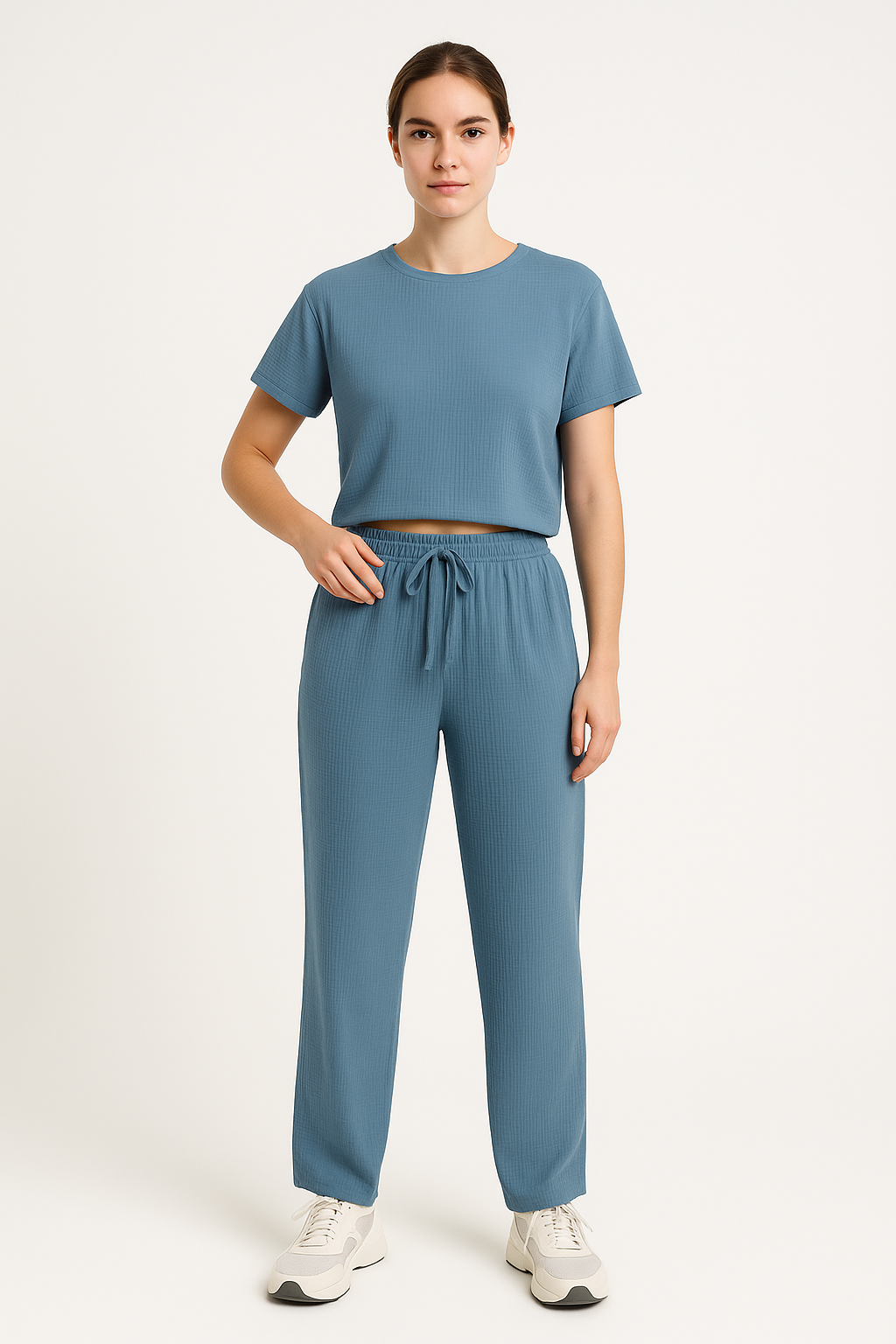 Comfy Women's Lounge Set with Short Top and Wide Leg Pants - EasyApparels