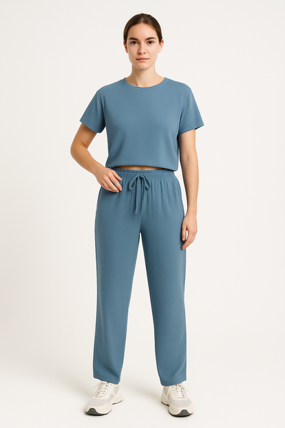 Comfy Women's Lounge Set with Short Top and Wide Leg Pants - EasyApparels