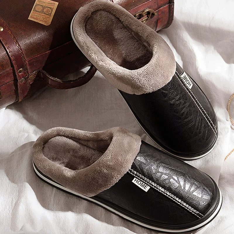 Comfortable Faux Leather Cushioned Slippers - EasyApparels