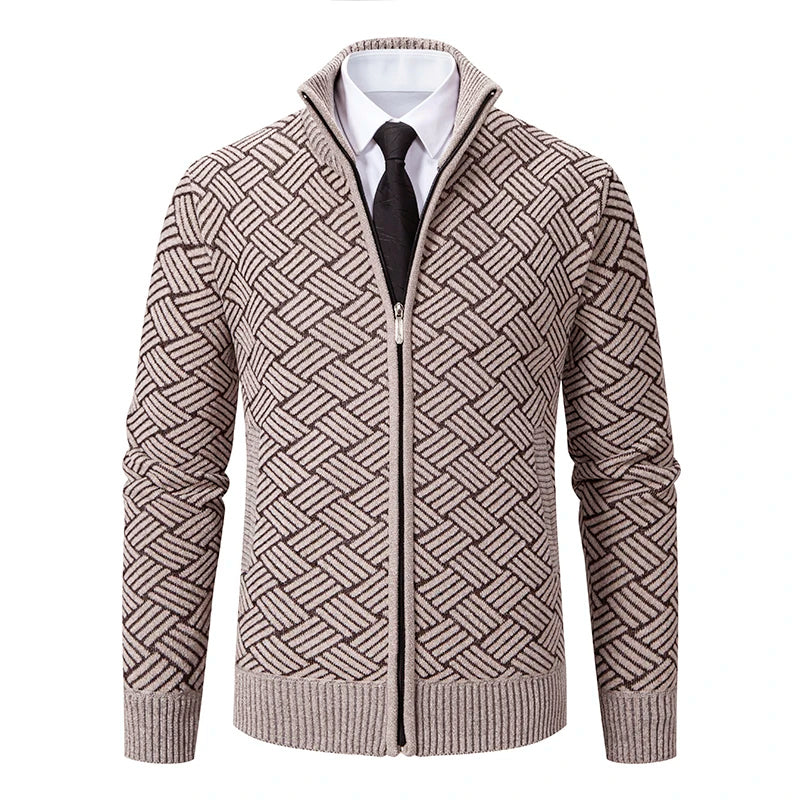 Warm Zip Up Geometric Pattern Cardigan Sweater - EasyApparels
