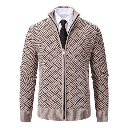 Warm Zip Up Geometric Pattern Cardigan Sweater - EasyApparels
