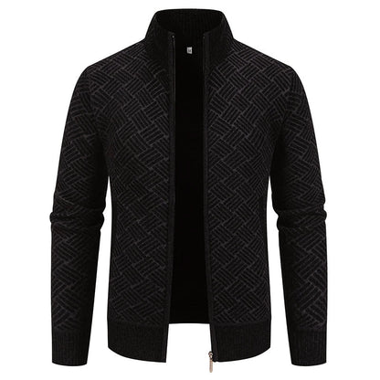 Warm Zip Up Geometric Pattern Cardigan Sweater