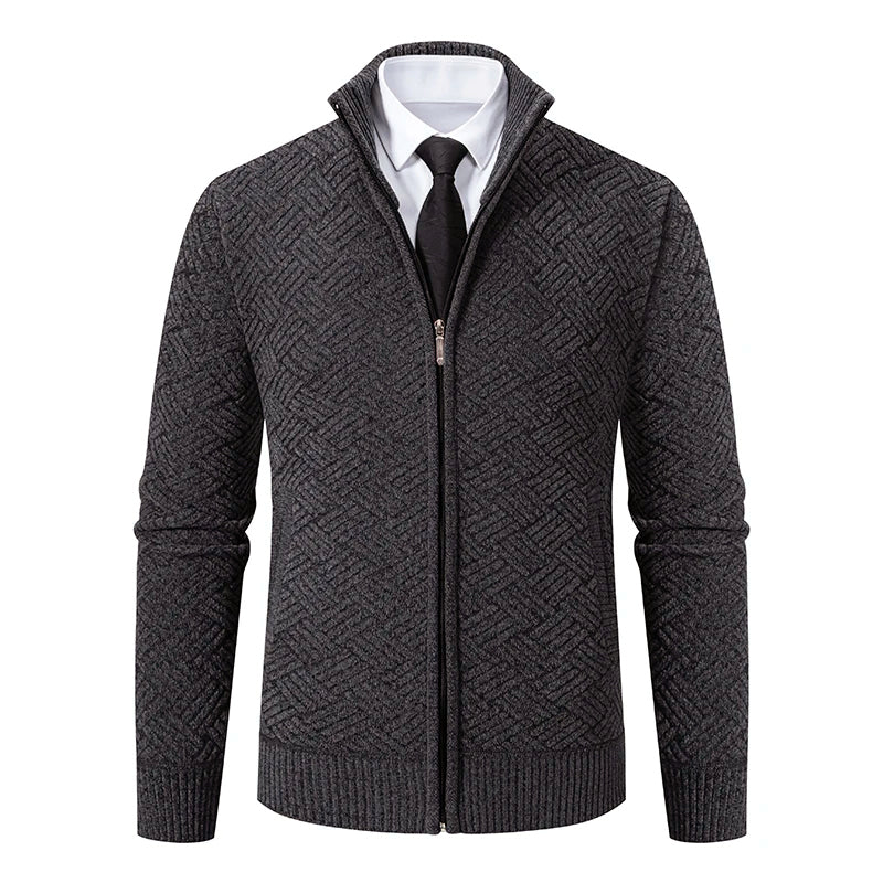Warm Zip Up Geometric Pattern Cardigan Sweater