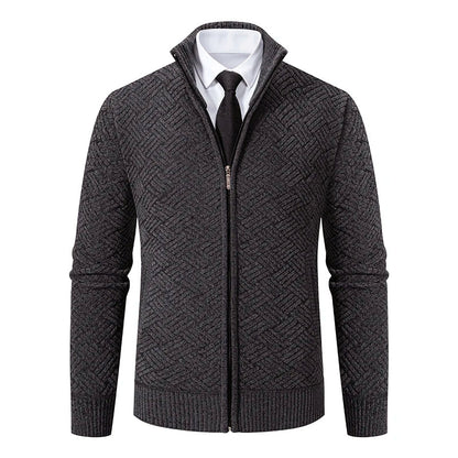 Warm Zip Up Geometric Pattern Cardigan Sweater