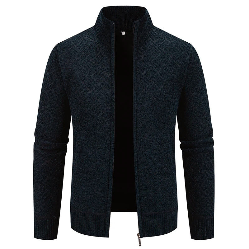 Warm Zip Up Geometric Pattern Cardigan Sweater
