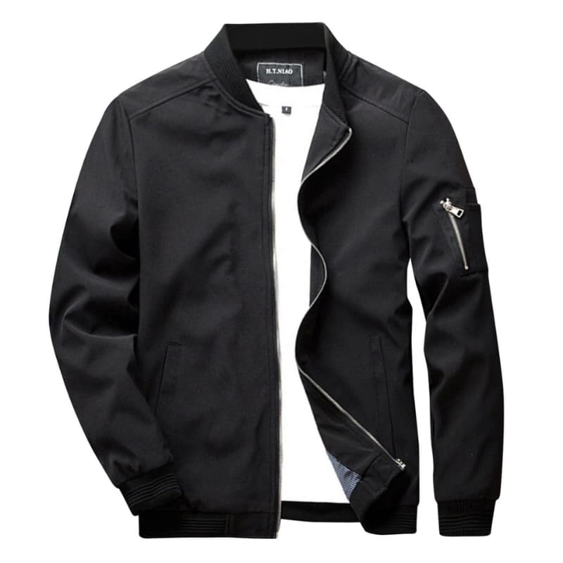 Men's Zip Up Bomber Jacket with Ribbed Cuffs