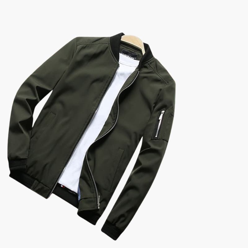 Men's Zip Up Bomber Jacket with Ribbed Cuffs