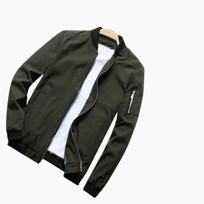 Men's Zip Up Bomber Jacket with Ribbed Cuffs