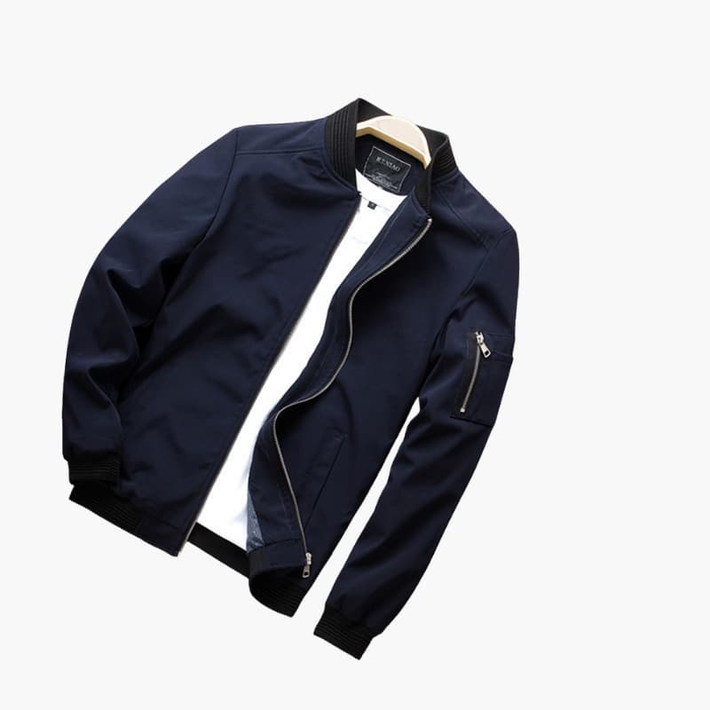Men's Zip Up Bomber Jacket with Ribbed Cuffs
