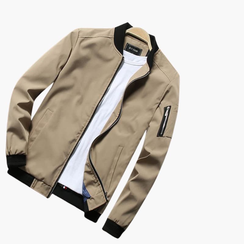 Men's Zip Up Bomber Jacket with Ribbed Cuffs