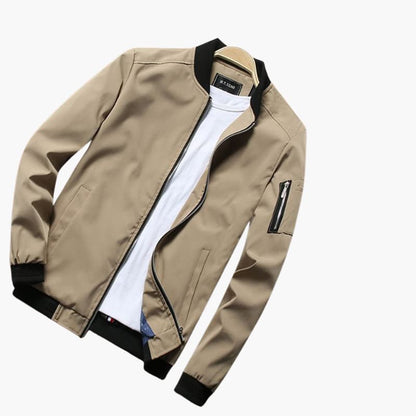 Men's Zip Up Bomber Jacket with Ribbed Cuffs