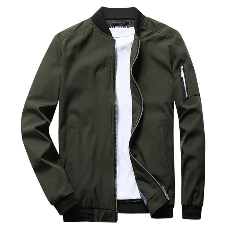 Men's Zip Up Bomber Jacket with Ribbed Cuffs