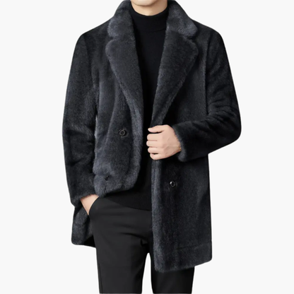 Luxury Fake Fur Overcoat with Classic Collar and Button Closure