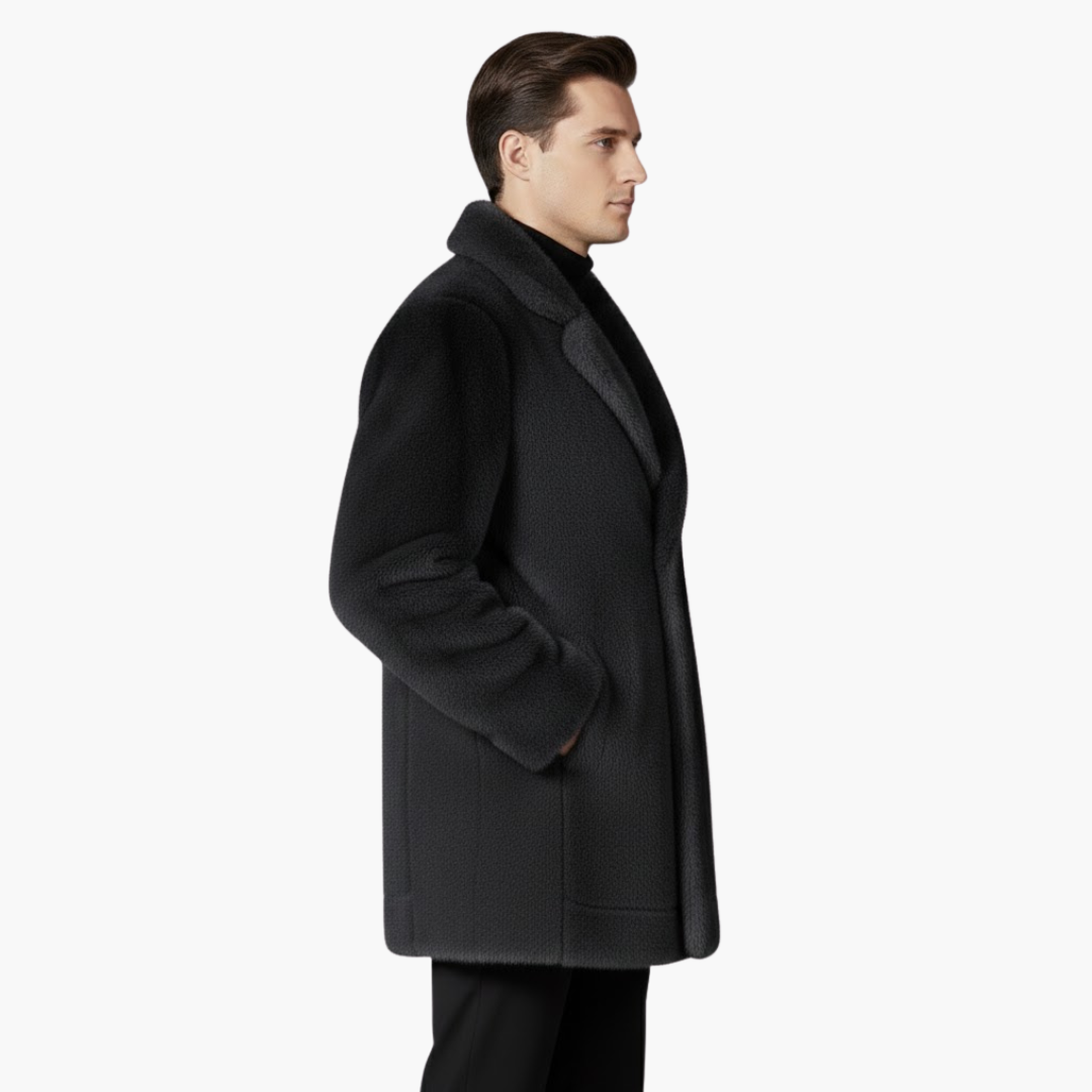 Luxury Fake Fur Overcoat with Classic Collar and Button Closure