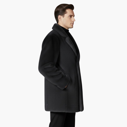 Luxury Fake Fur Overcoat with Classic Collar and Button Closure