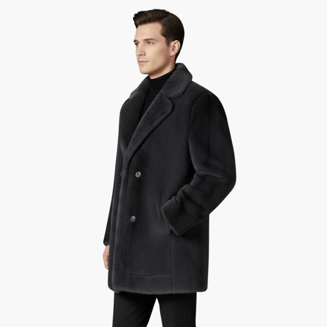 Luxury Fake Fur Overcoat with Classic Collar and Button Closure