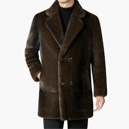 Luxury Fake Fur Overcoat with Classic Collar and Button Closure