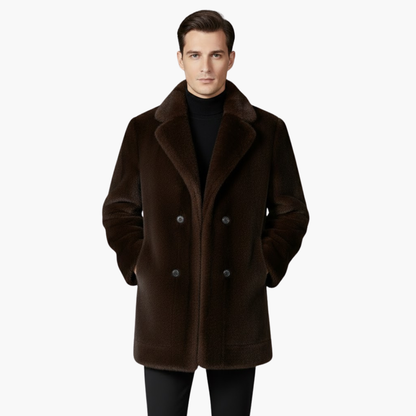Luxury Fake Fur Overcoat with Classic Collar and Button Closure