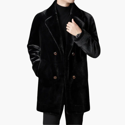 Luxury Fake Fur Overcoat with Classic Collar and Button Closure