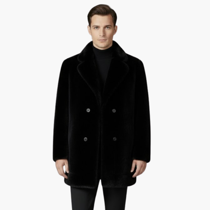 Luxury Fake Fur Overcoat with Classic Collar and Button Closure