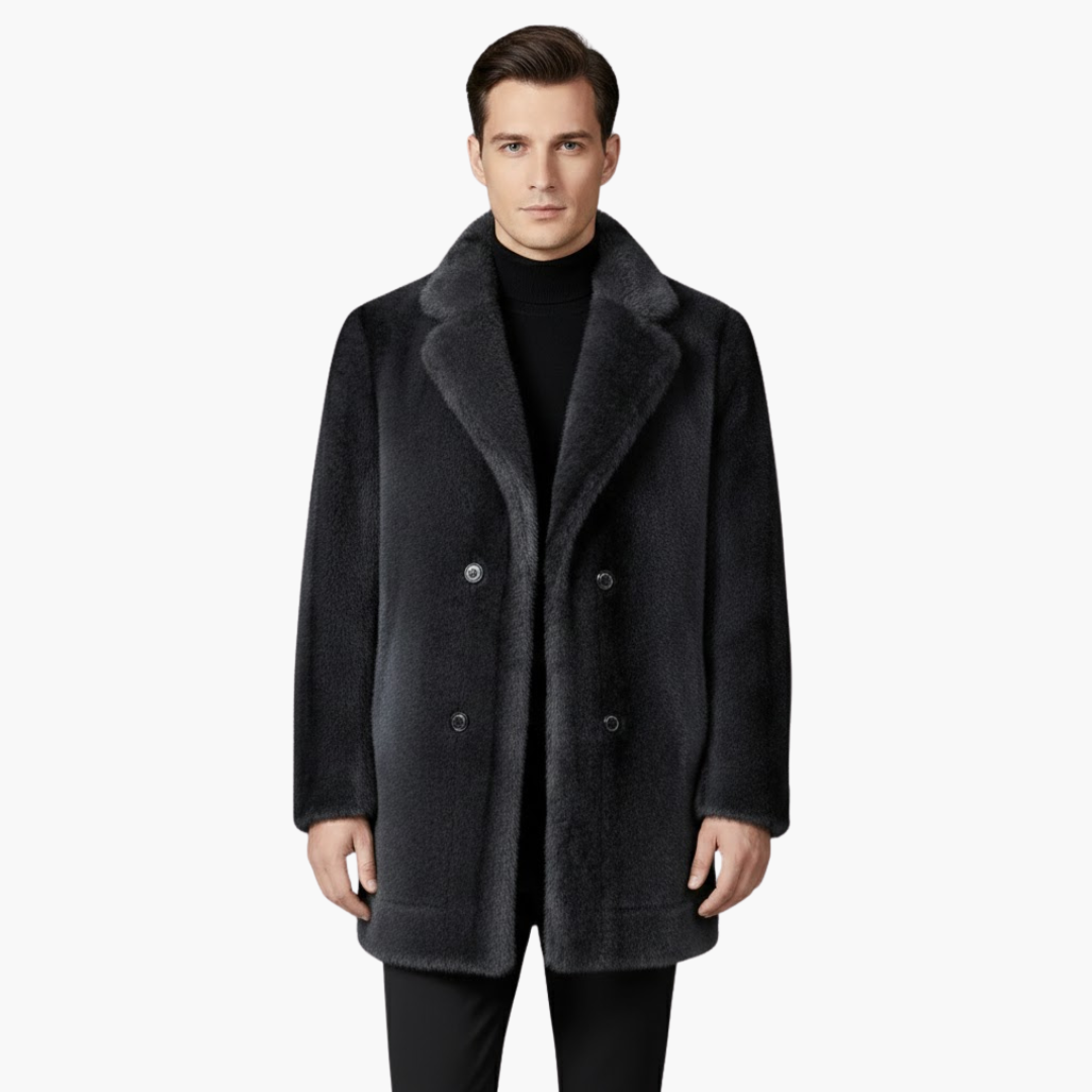 Luxury Fake Fur Overcoat with Classic Collar and Button Closure