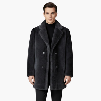 Luxury Fake Fur Overcoat with Classic Collar and Button Closure