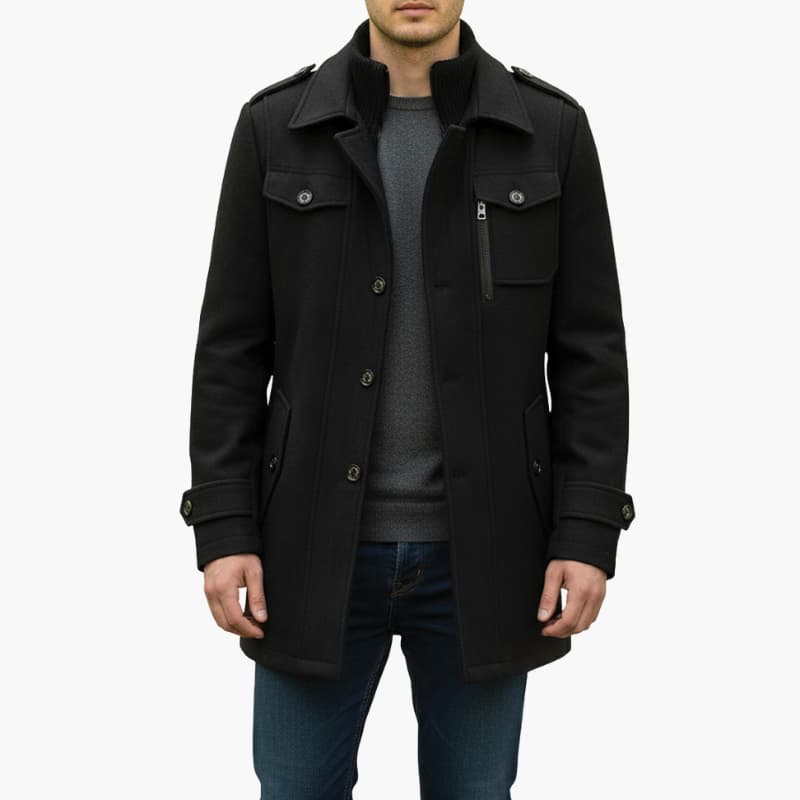 Men's Classic Knee Length Overcoat with Button Front