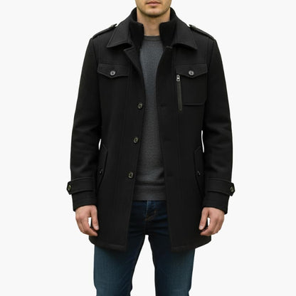 Men's Classic Knee Length Overcoat with Button Front